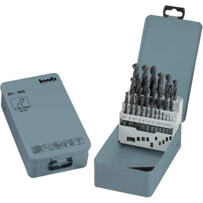 Kwb 422544 HSS Spiral Drill Set - 25 Pcs, 1-13mm - Metal Kwb 422544 HSS Spiral Drill Set - 25 Pcs, 1-13mm - Metal