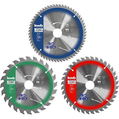kwb Kreissägeblätter-Set - 165 mm, 3 Stück, Farbcode kwb Kreissägeblätter-Set - 165 mm, 3 Stück, Farbcode