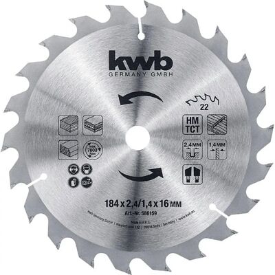 KWB Kreissägeblatt - 184mm, 22 Zähne, Hartmetall KWB Kreissägeblatt - 184mm, 22 Zähne, Hartmetall