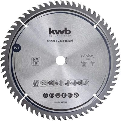 KWB 587168 Hartmetall Kreissägeblatt 200x16mm KWB 587168 Hartmetall Kreissägeblatt 200x16mm