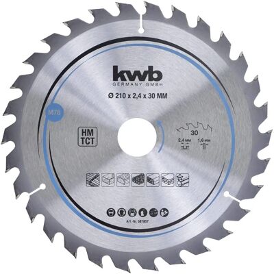Lâmina de Serra Circular KWB - 210mm, Furo 30mm, Para Metal, Cortes Limpios Lâmina de Serra Circular KWB - 210mm, Furo 30mm, Para Metal, Cortes Limpios
