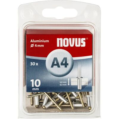 Rivets Aveugles en Aluminium Novus - 4mm x 10mm - 30 pièces Rivets Aveugles en Aluminium Novus - 4mm x 10mm - 30 pièces