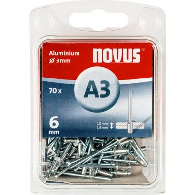 Rivets Novus - 70 pièces, 6mm aluminium Rivets Novus - 70 pièces, 6mm aluminium