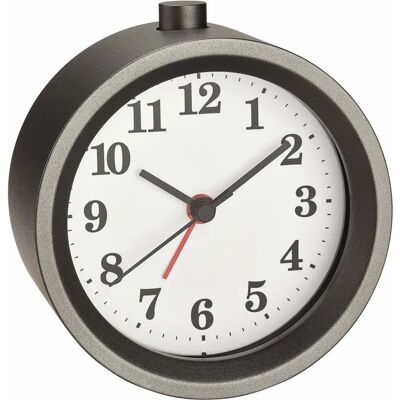 TFA Dostmann Gray Analog Alarm Clock - Silent Quartz, Snooze, Metal TFA Dostmann Gray Analog Alarm Clock - Silent Quartz, Snooze, Metal