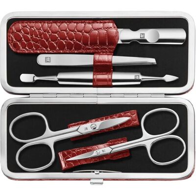 Estojo de manicure ZWILLING - 5 peças, vermelho, padrão crocodilo Estojo de manicure ZWILLING - 5 peças, vermelho, padrão crocodilo