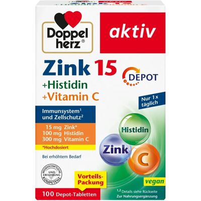 Doppelherz Zink 15 + Histidin + Vitamin C - Unterstützung für das Immunsystem Doppelherz Zink 15 + Histidin + Vitamin C - Unterstützung für das Immunsystem