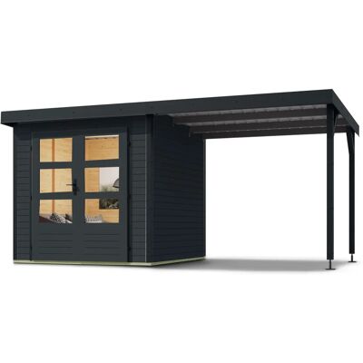 Karibu - Gerätehaus mit Anbaudach - anthrazit - 438x213x208cm - Gartenhaus Karibu - Gerätehaus mit Anbaudach - anthrazit - 438x213x208cm - Gartenhaus