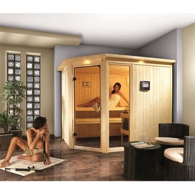 Karibu Fiona 3 Sauna - Épicéa Nordique, Finition Softline, Porte en Verre - Sauna - Publicité Karibu Fiona 3 Sauna - Épicéa Nordique, Finition Softline, Porte en Verre - Sauna - Publicité