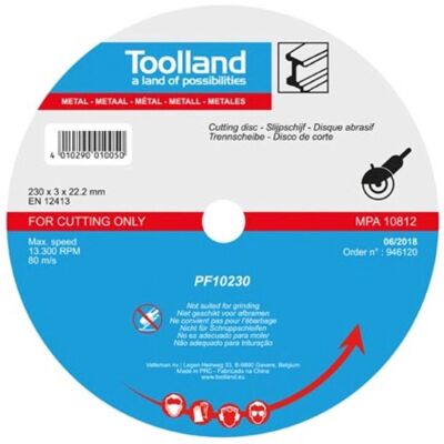 Accessoire de Meuleuse Toolland PF10230 - Disque de coupe pour métaux Accessoire de Meuleuse Toolland PF10230 - Disque de coupe pour métaux