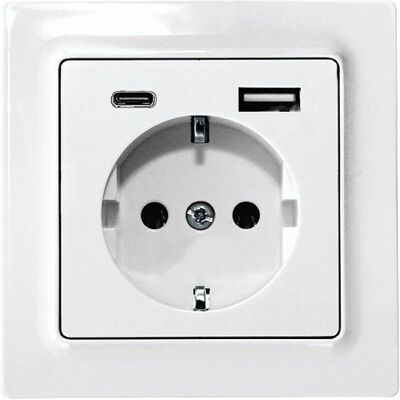 Eltako DSS55E+USBA+C-wg - Schutzkontakt-Steckdose mit USB - Reinweiß, 80x80mm Eltako DSS55E+USBA+C-wg - Schutzkontakt-Steckdose mit USB - Reinweiß, 80x80mm