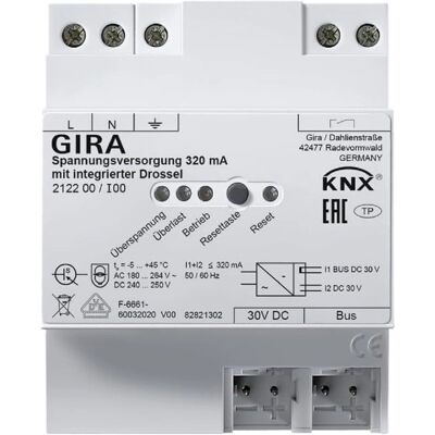 Gira 212200 - KNX Power Supply 320mA with Choke - Power Supply Gira 212200 - KNX Power Supply 320mA with Choke - Power Supply