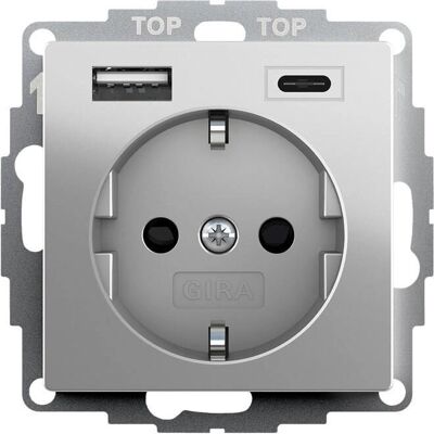 Gira 2459600 - Edelstahl Steckdose mit USB Gira 2459600 - Edelstahl Steckdose mit USB