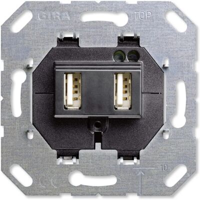 Gira Presa USB in Metallo - 2 Porte - 100-240V - Nero Gira Presa USB in Metallo - 2 Porte - 100-240V - Nero