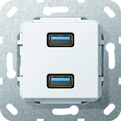 Gira 568403 - White USB Wall Socket 2x Type A - IP20 Gira 568403 - White USB Wall Socket 2x Type A - IP20