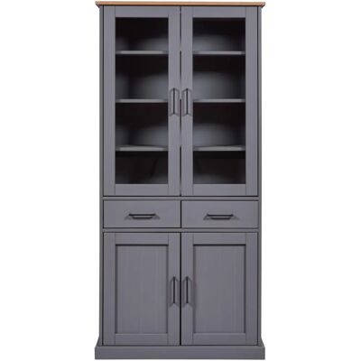 TERA Kiefern-Vitrine - 4-türig mit 2 Schubladen 90x38,4x190cm - Natur & Grau TERA Kiefern-Vitrine - 4-türig mit 2 Schubladen 90x38,4x190cm - Natur & Grau
