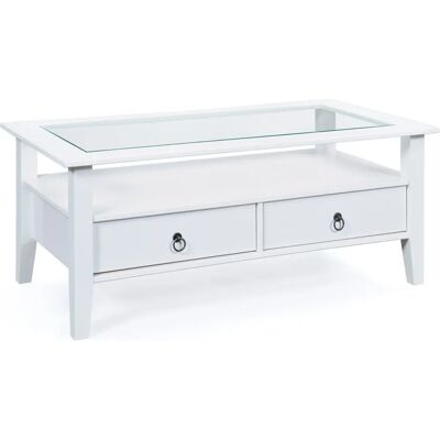 Mesa de centro de pino Inter Link - Tapa de cristal, 2 cajones Mesa de centro de pino Inter Link - Tapa de cristal, 2 cajones