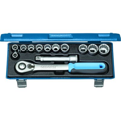 Gedore D 19 KMU-20 - Socket Set, 13 pcs, Blue, 10-24 mm - Socket Set Gedore D 19 KMU-20 - Socket Set, 13 pcs, Blue, 10-24 mm - Socket Set