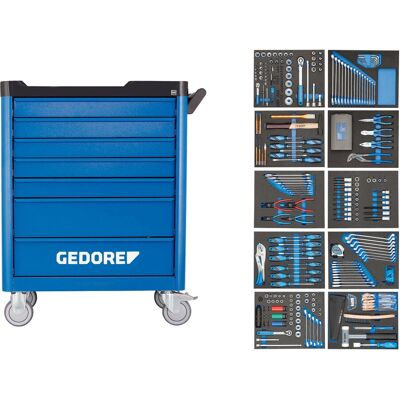 Gedore Werkstattwagen - 308 Teile, blau, 7 Schubladen - Werkzeugwagen Gedore Werkstattwagen - 308 Teile, blau, 7 Schubladen - Werkzeugwagen