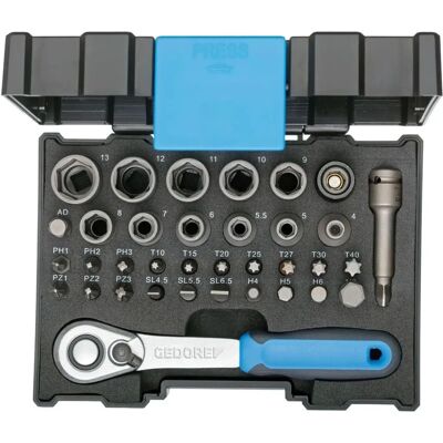 Conjunto de vasos, puntas y carraca Gedore 666-U-20 - 1/4" - Profesional Conjunto de vasos, puntas y carraca Gedore 666-U-20 - 1/4" - Profesional