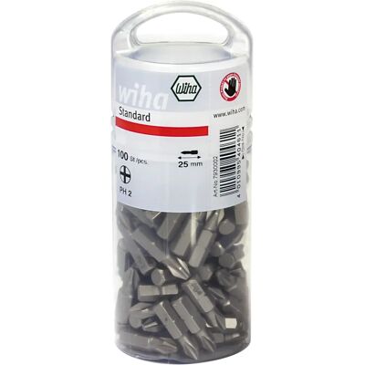 Bits de chave de fenda Wiha PZ2 25mm - Pacote com 100 Bits de chave de fenda Wiha PZ2 25mm - Pacote com 100