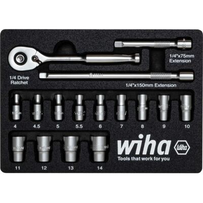 Wiha Wiha Ratchet Wrench Set - 17 pcs. 1/4" in Foam Organizer Wiha Wiha Ratchet Wrench Set - 17 pcs. 1/4" in Foam Organizer