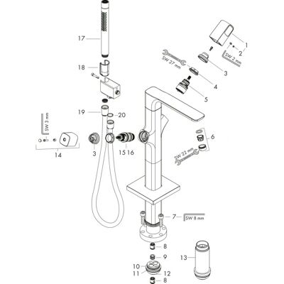 Hansgrohe Axor Urquiola Termostatbadekran - Krom - DN15 Hansgrohe Axor Urquiola Termostatbadekran - Krom - DN15