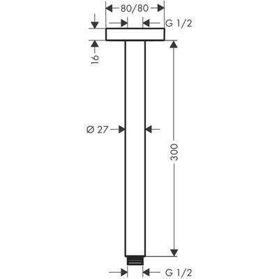 Conexiune de Tavan Hansgrohe - Pătrată, Cromată, 300mm, G 1/2" Conexiune de Tavan Hansgrohe - Pătrată, Cromată, 300mm, G 1/2"
