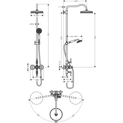 Hansgrohe AXOR Montreux Showerpipe - Termostat, Regndusch 240mm, Krom Hansgrohe AXOR Montreux Showerpipe - Termostat, Regndusch 240mm, Krom