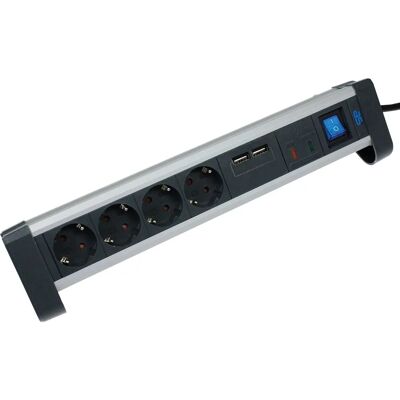 Schwabe Verlengsnoer 4x Schuko + 2x USB - Overspanning & Veiligheid - 1.5m Zwart/Aluminium Schwabe Verlengsnoer 4x Schuko + 2x USB - Overspanning & Veiligheid - 1.5m Zwart/Aluminium