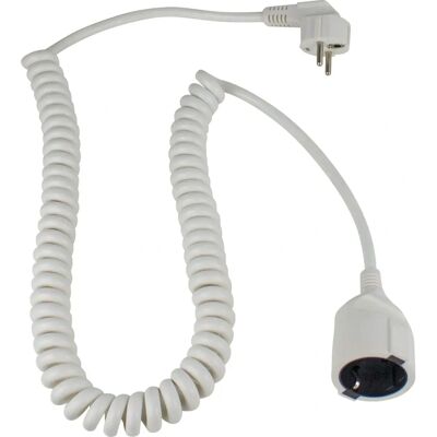 Schwabe White Spiral Extension Cord - H05VV-F 3 G 1.5 mm2, 2.5m Schwabe White Spiral Extension Cord - H05VV-F 3 G 1.5 mm2, 2.5m