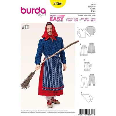 Wzór kostiumu Burda 2366 - unisex strój czarownicy XS-XL Wzór kostiumu Burda 2366 - unisex strój czarownicy XS-XL
