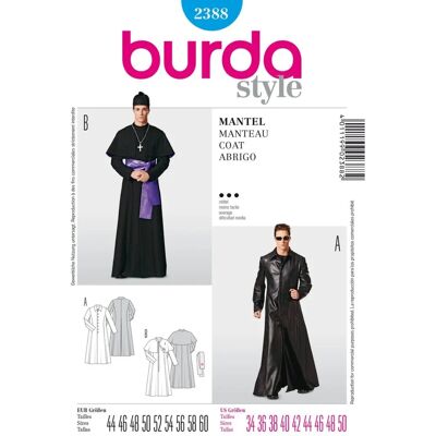Burda Modell 2388 Herren Kostüm oder Mantel Muster - Größen 44-60 Burda Modell 2388 Herren Kostüm oder Mantel Muster - Größen 44-60