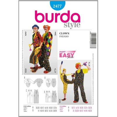 Modello Burda 2477 Costume da Clown - Unisex Carnevale Modello Burda 2477 Costume da Clown - Unisex Carnevale