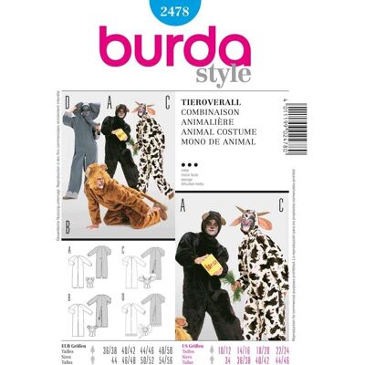 Wzór Burda 2478 Kostium Zwierzęcy - Rozmiary Dla Kobiet i Mężczyzn Wzór Burda 2478 Kostium Zwierzęcy - Rozmiary Dla Kobiet i Mężczyzn