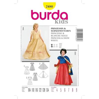 Burda 2480 Prinzessinnen Kleid & Cape Schnitt - Einfach Kinder Burda 2480 Prinzessinnen Kleid & Cape Schnitt - Einfach Kinder