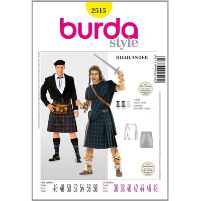 Burda 2515 Highlander Schots Kilt Patroon - Kostuum Burda 2515 Highlander Schots Kilt Patroon - Kostuum