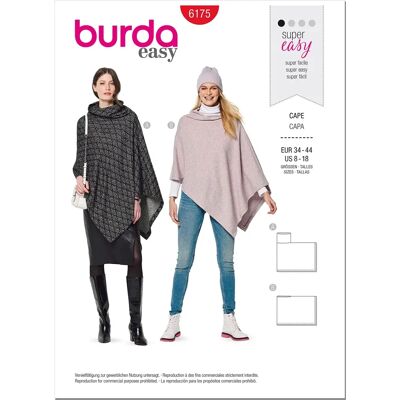 Burda Modell 6175 - Schnittmuster für rechteckige Cape mit oder ohne Rollkragen Burda Modell 6175 - Schnittmuster für rechteckige Cape mit oder ohne Rollkragen