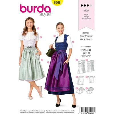 Burda Modell 6268 Klassisches Dirndl Schnittmuster - Kleid & Bluse Burda Modell 6268 Klassisches Dirndl Schnittmuster - Kleid & Bluse