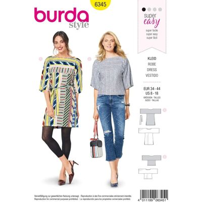 Burda 6345 - Patron pour Robe & T-shirt - Très facile - Publicité Burda 6345 - Patron pour Robe & T-shirt - Très facile - Publicité