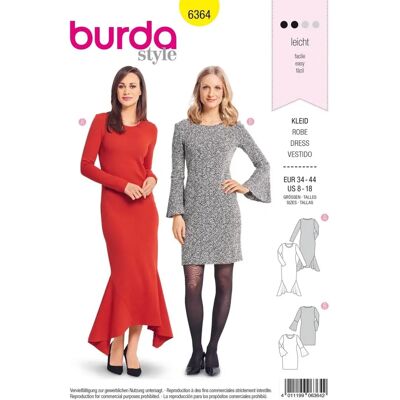 Burda Model 6364 Dress Pattern - Easy Stretch Fabrics Burda Model 6364 Dress Pattern - Easy Stretch Fabrics