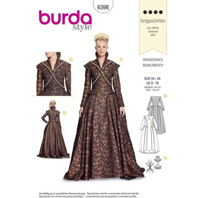 Burda 6398 Schnittmuster - Kleid & Renaissance Robe Burda 6398 Schnittmuster - Kleid & Renaissance Robe