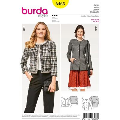 Burda 6465 Schnitt - Unisex Bouclé-/Trachten-Jacke - Fortgeschrittene Burda 6465 Schnitt - Unisex Bouclé-/Trachten-Jacke - Fortgeschrittene