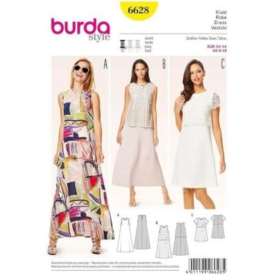 Burda B6628 Schnittmuster - A-Linien-Kleid Varianten Burda B6628 Schnittmuster - A-Linien-Kleid Varianten