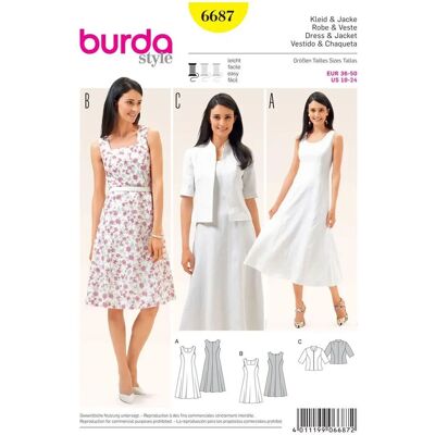 Burda Schnitt 6687 - Kleid & Jacke - Nur Schnittmuster Burda Schnitt 6687 - Kleid & Jacke - Nur Schnittmuster