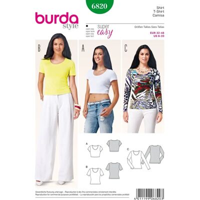 Burda 6820 Schnitt - T-Shirt & Hemd - Einfaches Jerseynähen Burda 6820 Schnitt - T-Shirt & Hemd - Einfaches Jerseynähen