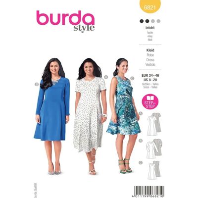 Modello Burda 6821 Pattern di vestito donna - 3 stili, taglie 8-20 Modello Burda 6821 Pattern di vestito donna - 3 stili, taglie 8-20