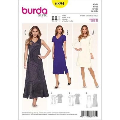 Patron Burda 6894 - Couture de robes, tailles 36-46 Patron Burda 6894 - Couture de robes, tailles 36-46