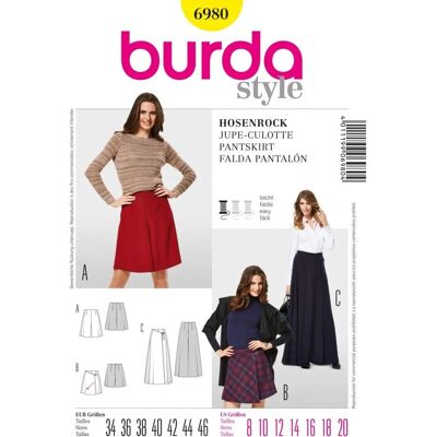 Jupe Burda 6980 - Tailles 34-46 - Modèle de couture facile Jupe Burda 6980 - Tailles 34-46 - Modèle de couture facile