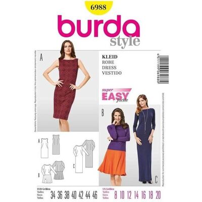 Burda Modell 6988 Jersey Kleid Schnitt - Schnittmuster Burda Modell 6988 Jersey Kleid Schnitt - Schnittmuster