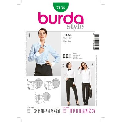 Patron de couture Burda 7136 - Blouse, Tailles 36-50 Patron de couture Burda 7136 - Blouse, Tailles 36-50